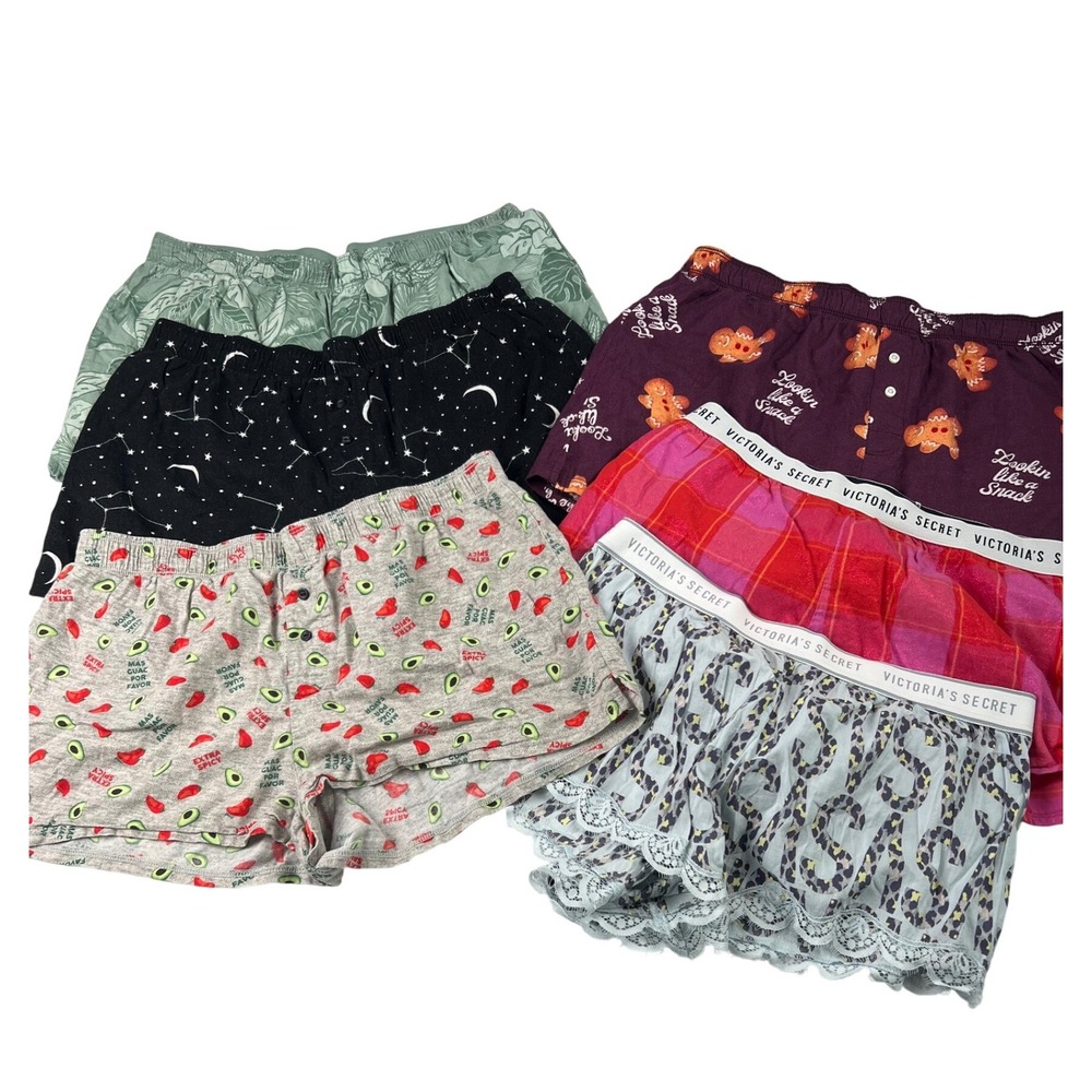 Victoria's Secret‎ PINK Sleep Shorts Bundle Lot of 6 Plaid Holiday Tropical S/XS